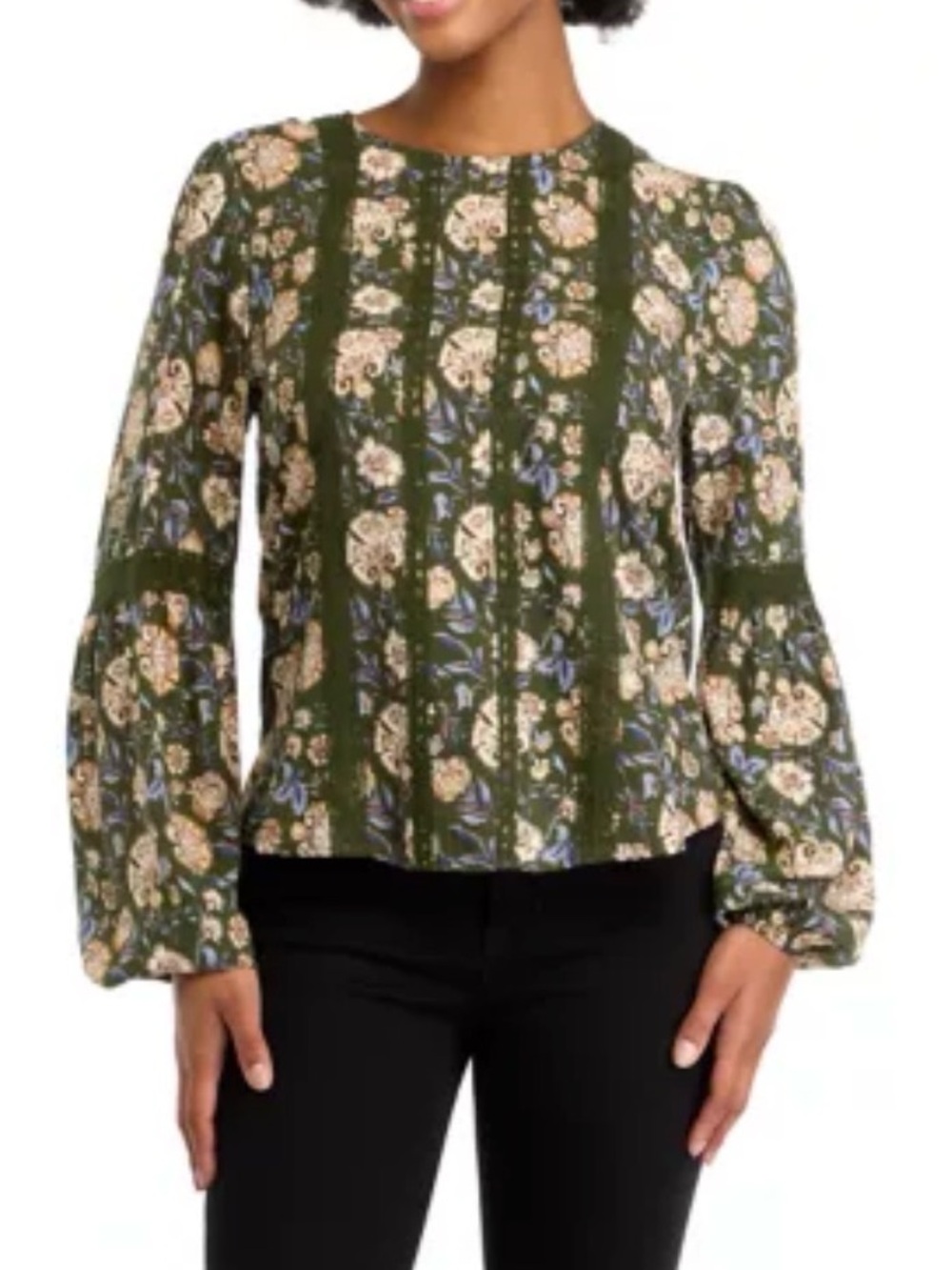 Oak & Trellis Women’s Peasant BOHO Size 3X Floral Green  Blouse Cottage Core